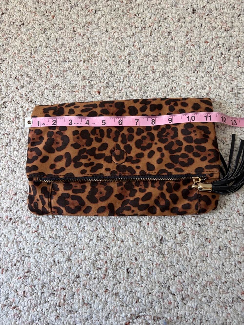 Leopard Print Fold-Over Clutch in Brown
